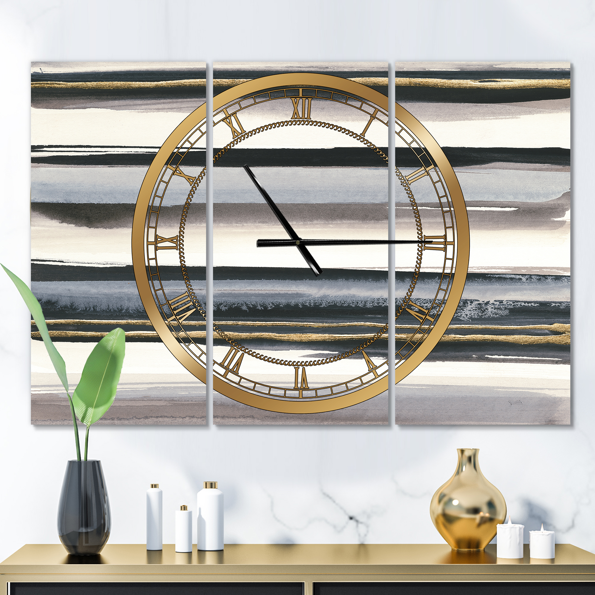 Designart 'Gold Watercolor Amethyst I' Modern wall clock