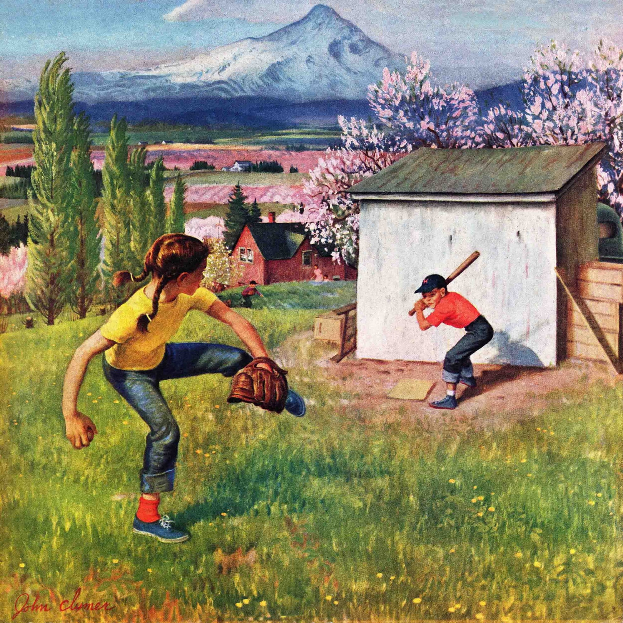 Marmont Hill Oregon Baseball by John Clymer Painting Print on Canvas