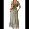 thumbnail image 2 of Vestido Midi de Corta para Mujer, Cuello Cuadrado, Color Contrastante, Informal, Fruncido con Ribetes. Verde S, 2 of 7