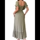 thumbnail image 2 of Vestido Midi de Corta para Mujer, Cuello Cuadrado, Color Contrastante, Informal, Fruncido con Ribetes. Verde S, 2 of 7
