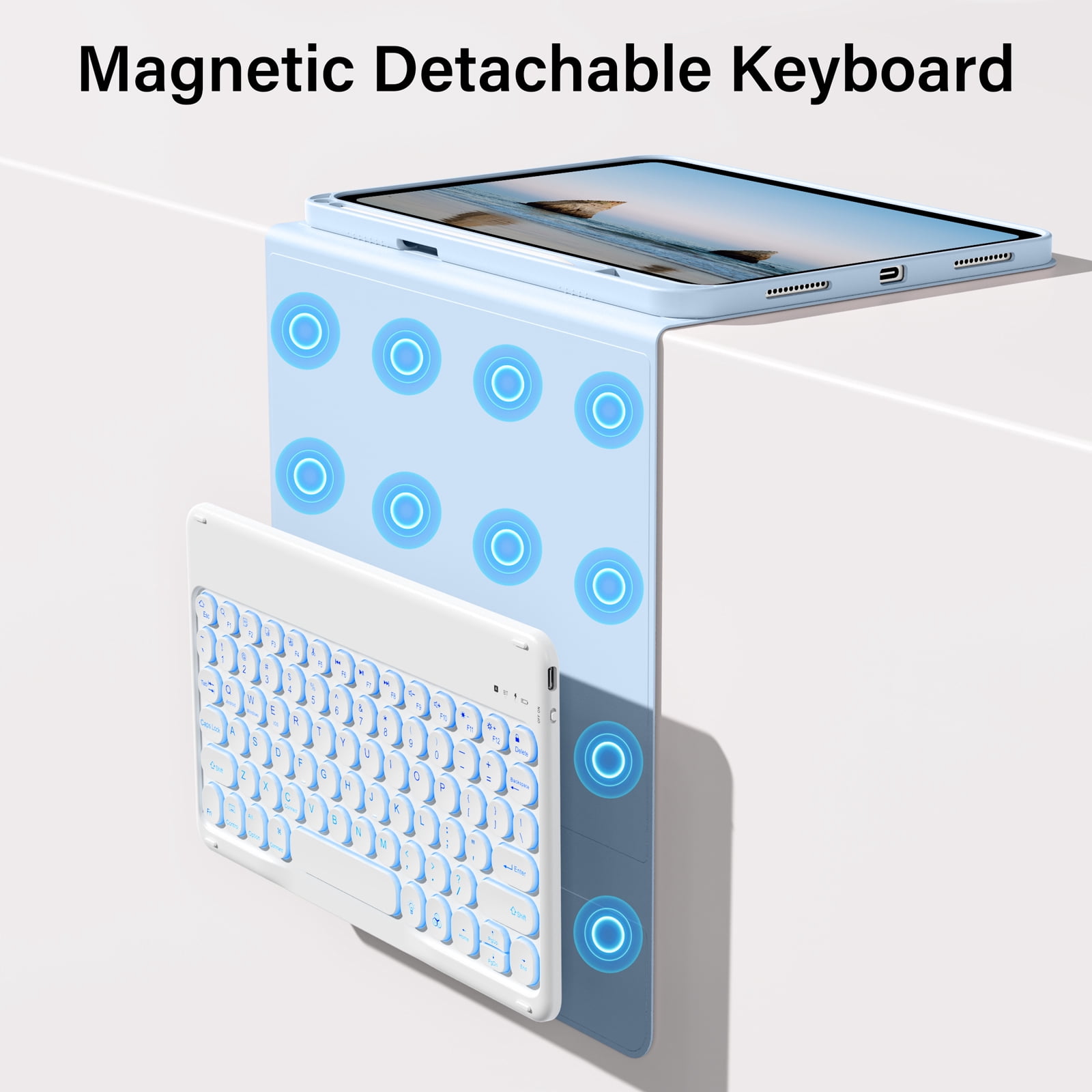 Aoub Backlit Keyboard Case for iPad (a16) 11th/10th Generation 2025/2022 with Pencil Holder, Magnetic Detachable Wireless Bluetooth Folio Stand Rechargeable Keyboard Cover, Blue