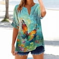 thumbnail image 2 of Charella Women's Short Sleeve Shirts Cuffed Sleeves Tops V Neck Button Sunflower Graphic Tee Casual Fit Clothes (S, Multicolor 22), 2 of 5