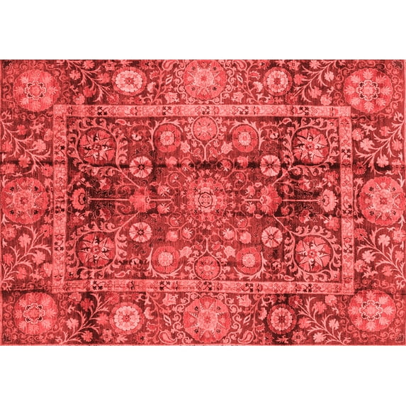 Ahgly Company Indoor Rectangle Abstract Red Modern Area Rugs, 7' x 10'