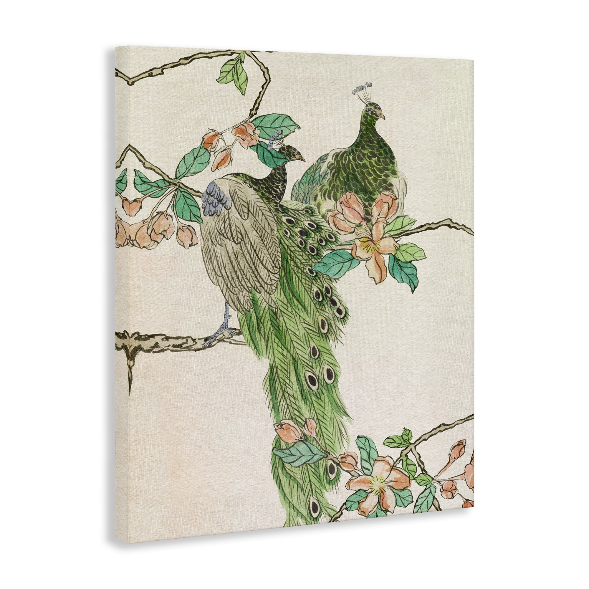Stupell Industries Traditional Floral Peacock Animals & Insects Painting Gallery Wrapped Canvas Art Print Wall Art, 30 x 40