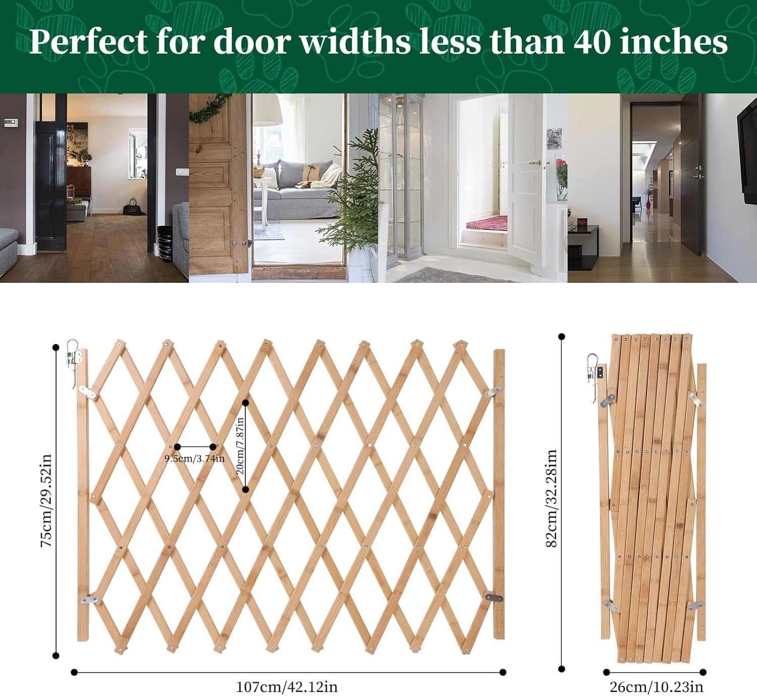 JANLOVE Freestanding Foldable Dog Gates, Adjustable Stylish Wood Design