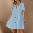 thumbnail image 2 of Tumotour Robe d'Été pour Femmes Décontractée Col Rond Plissée Boutonnée Sans Manches Patchwork Mini Robe Ample Fluide Ligne A Courte, 2 of 5