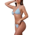 thumbnail image 4 of Conjuntos de bikini de tirantes con nudo para mujer INSPIRE CHIC, 4 piezas, conjunto de cubierta de manga corta, parte inferior triangular, trajes de baño, pequeño, azul claro, 4 of 5