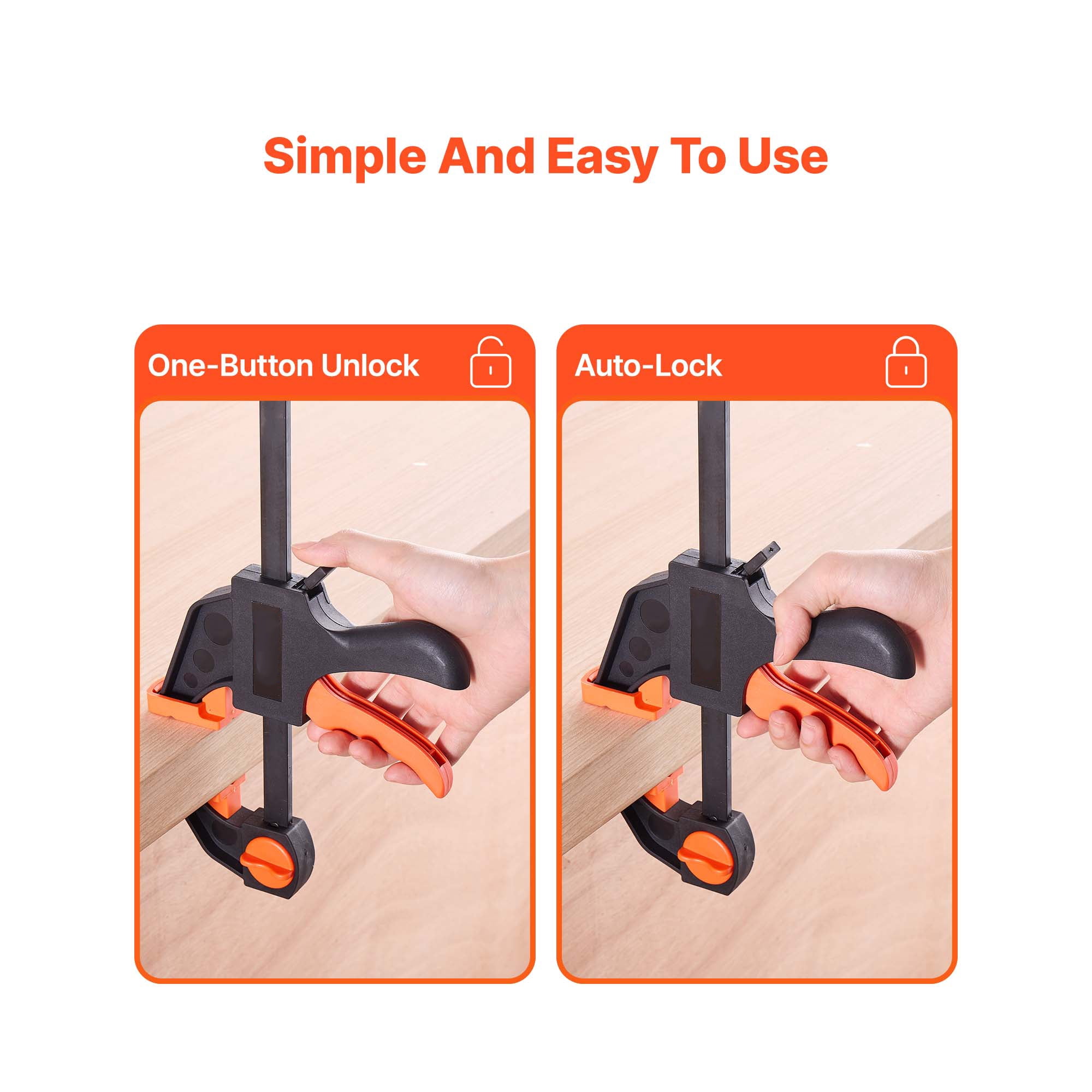 KFFKFF Set of Bar Clamps for Woodworking, Includes 2 x 12-Inch and 2 x 6-Inch Clamps, One-Handed Operation with Quick-Grip Function, 154 lbs Load Capacity, Durable Plastic and Steel Construction