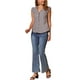 thumbnail image 2 of Blusa de mujer con volantes de cuadros Gingham Inspire Chic, cuello en V, manga corta, color marrón, 2 of 6