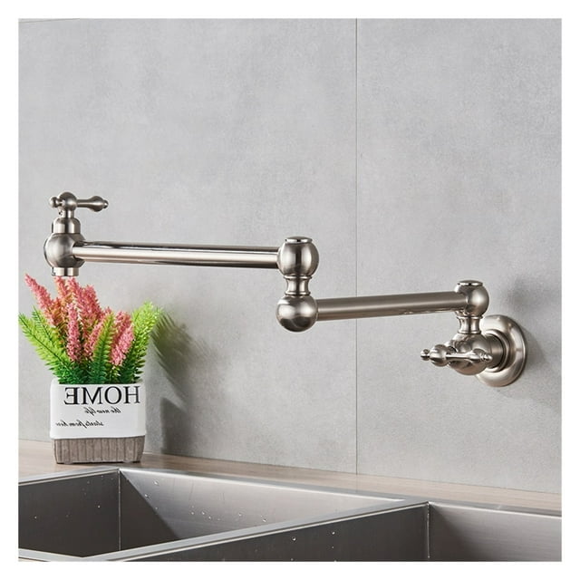 Brushed Gold Foldable Pot Filler Tap Wall Mounted Kitchen Faucet Single Cold Water Kitchen Tap Rotate Folding Spout For Kitchen ,bar Laundry RV Farmhouse