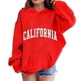 thumbnail image 2 of CUZIBR Girls Letter Graphic Hoodie Casual Long Sleeve Pullover Hooded Sweatshirt With Front Pocket Daily Streetwear Kids Cute Pullovers Top Clothes,Red,4-5 Years, 2 of 4