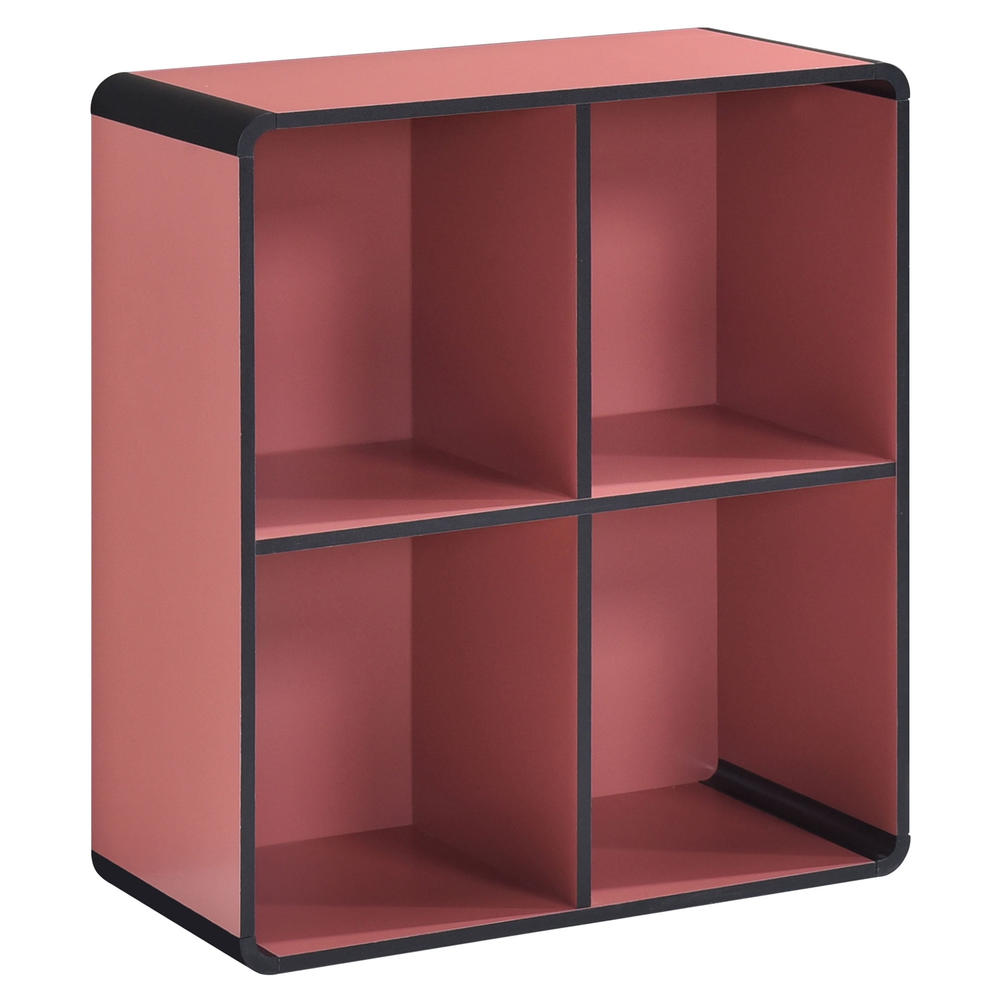 Kings Brand Furniture Dothan Wood 4-Cubed Open Bookcase - Storage Shelf Organizer Bookshelf, Red