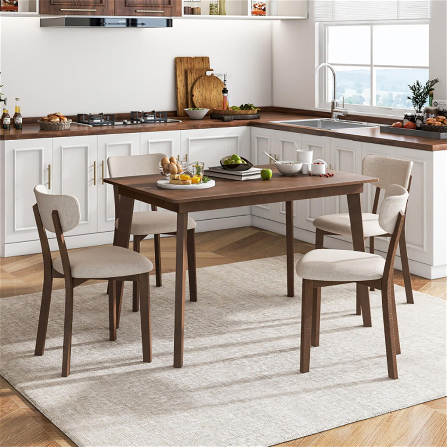 Demi Bonn 5-Piece Dining Table Set with 4 Chairs, 48" Kitchen Table with Rubber Wood Frame and Padded Set, Perfect for Small Space, Brown