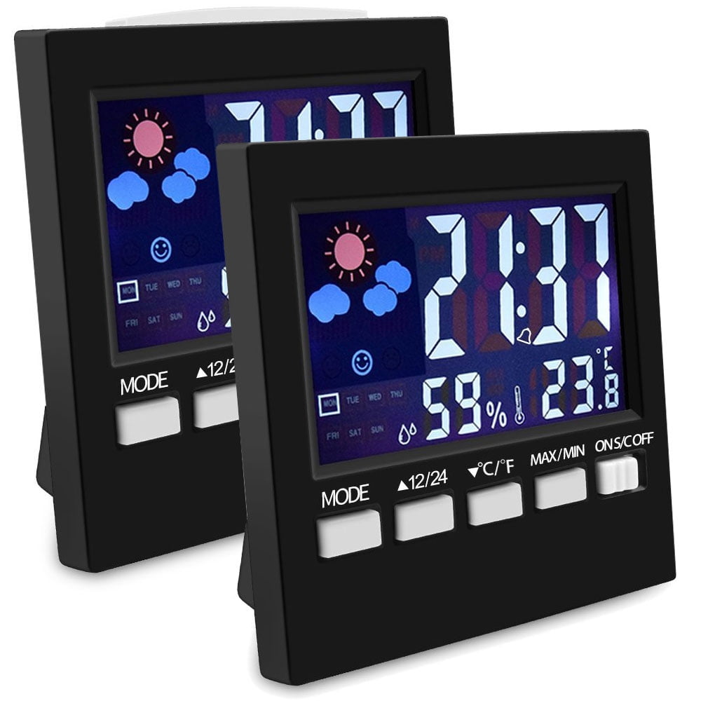 Digital Display Thermometer humidity clock Colorful LCD Alarm Calendar Weather