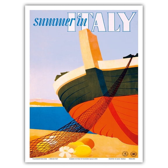Summer in Italy - Bow of a Italian Fishing Boat - Vintage Travel Poster by Alfredo Lalia c.1951 - Master Art Print (Unframed) 9in x 12in