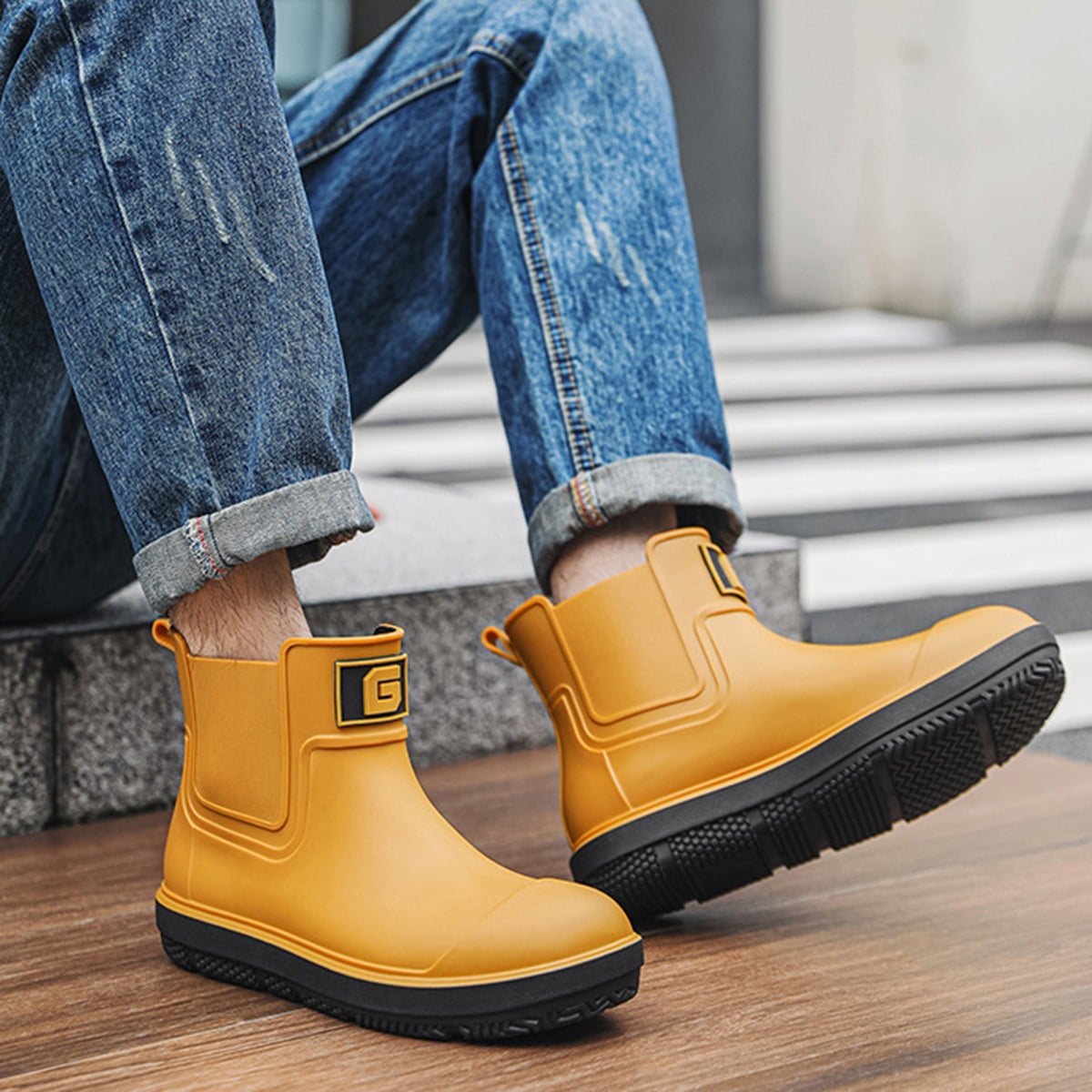 AUXDIQ Rain Boots Men Short Ankle Women Waterproof Rain Shoes Outdoor Garden Shoes