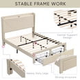 thumbnail image 4 of CASEMIOL Queen Bed Frame with Headboard, Platform Bed Frame with Storage and Charging Station, Noise-Free, No Box Spring Needed, 62.2"W Bedroom Modern Bed Frame Holds 1000 Pounds- Beige, 4 of 9