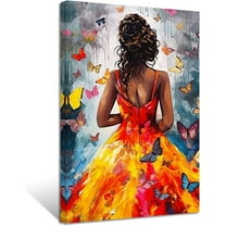 ZHONGYUTONG African American Canvas Wall Art Black Woman with Butterfly Painting Prints Abstract Colorful Artwork for Girls Bedroom Framed (16.00" x 24.00")