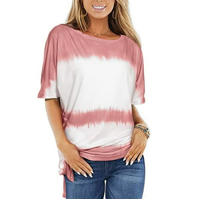 Nuoqisi Mode Femmes T-Shirt Imprimé Manches Courtes Col Rond T-Shirt Décontracté Hauts Blouse Femmes T-Shirts Plissés Manches Courtes Hauts Décontractés Habillés Blouses Patchwork T-Shirt Blouse