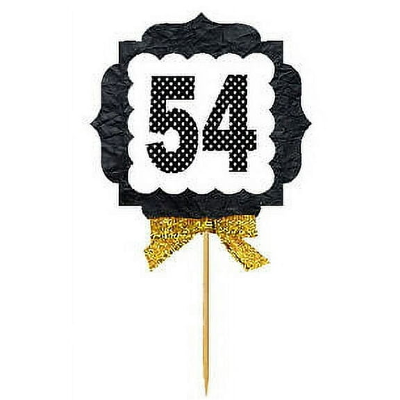 54th Birthday / Anniversary Gold Ribbon Hand Crafted Novelty Cupcake Decoration Toppers / Picks -12ct