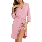 kar Short Robes For Women Soft Bathrobe Lightweight Bamboo Kimono Robes Ladies Loungewear Pink X-Large
