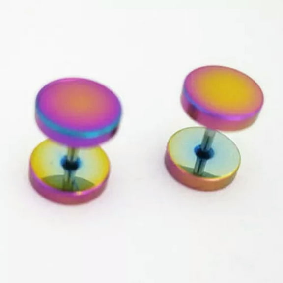 GKNET Men Women Black Stud Earrings Faux Gauges Ear Tunnel Stainless Steel Earring Hot-multicolor-12mm