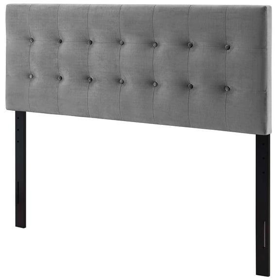 Contemporary Modern Urban Designer Bedroom Full Size Tufted Headboard, Velvet Fabric, Grey Gray