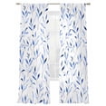 thumbnail image 2 of Blue Leaf Semi Sheer Curtains 108 Inch Length 2 Panels Set, Modern Botanical Foliage Plant Country Flower Sheer Kitchen Curtain Privacy Voile Window Curtain for Living Room Bedroom Rod Pocket Drapes, 2 of 7