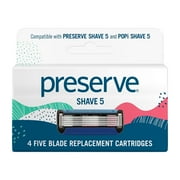 Preserve Shave 5 Razor Blade Refills for Men and Women, 5 Blade Razors with Aloe-Cocoa Butter Strip, 4 Pack
