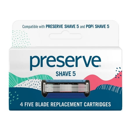Preserve Shave 5 Razor Blade Refills for Men and Women, 5 Blade Razors with Aloe-Cocoa Butter Strip, 4 Pack