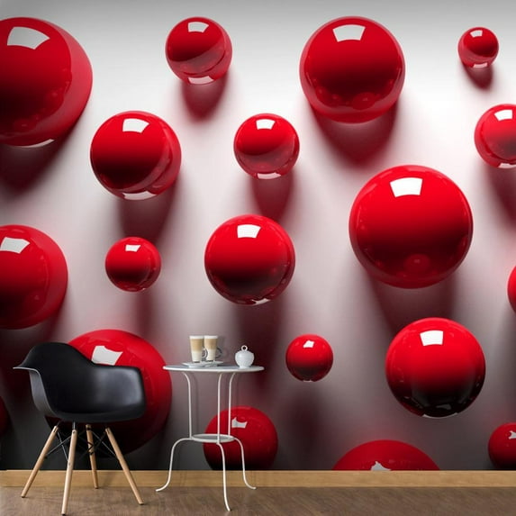 Tiptophomedecor 3D Illusion Wallpaper Wall Mural - Red Balls