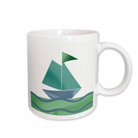 3drose, Sail Boat, Green, 15oz Mug