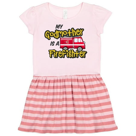 

Inktastic My Godmother is a Firefighter with Fire Truck Gift Toddler Girl Dress