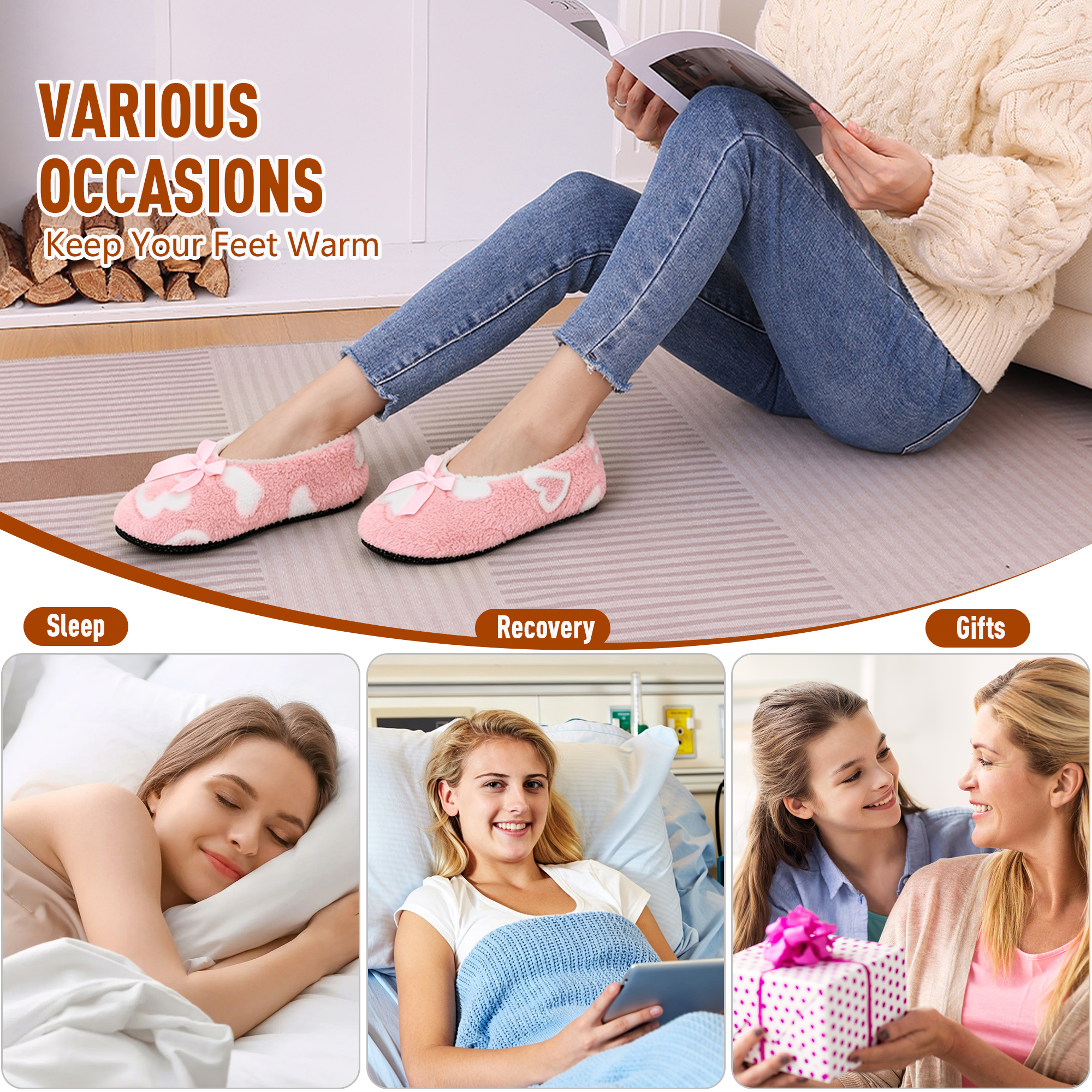 Ecetana Women's Fuzzy House Slippers with Heart Print photo 4