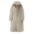 thumbnail image 3 of qolati Winter Coats for Women 2023 Long Sleeve Button Down Open Front Fleece Cardigan Jacket Soft Warm Lapel Collar Fuzzy Trench Coat Outerwear, 3 of 3