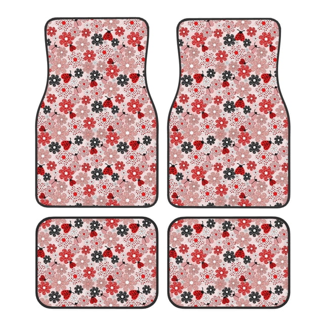 Disketp Coccinelles Mignonnes Rouges pour Tapis de Voiture en Velours Cristal Ensemble de Quatre Pièces, Protection Automobile Toutes Saisons, Véhicules, Voitures, Camions et SUV, Design Antidérapant