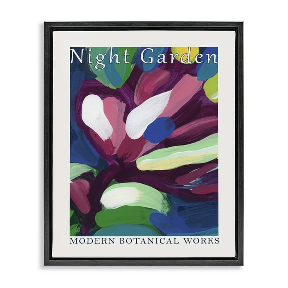 Stupell Industries Night Garden Abstract Abstract Painting Black Floater Framed Canvas Art Print Wall Art, 17 x 21