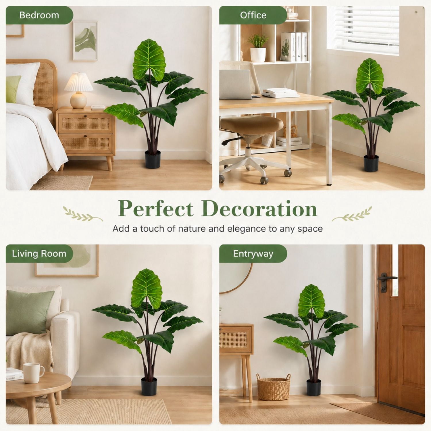 Easy4Home 3.8FT Artificial Plant Fake Caladium Plant Potted Indoor Faux Floor Plant for Home Office Decor, Green