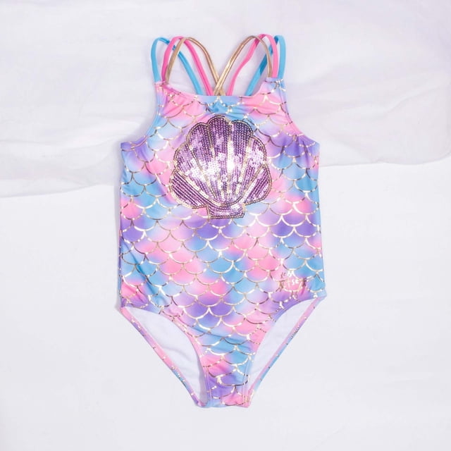 Little Girls One Piece Swimsuit Ruffle Floral Pattern Girls Swimsuit Quick Dry Bathing Suit for Girls 5-6 Years
