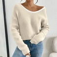 thumbnail image 5 of Uootdi Sweaters for Women V Neck Long Sleeve Backless Bow Sweater Lightweight Chunky Knit Pullover Sweater Tops Gift, 5 of 9
