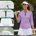 thumbnail image 6 of Uorisanigo Deep Purple Women's Golf Top with Zip Up Collar Casual Moisture Wicking Casual Tennis Activewear Versatile Stylish Comfortable 3/4 Sleeve Daily Wear for Workout Sports, 6 of 7