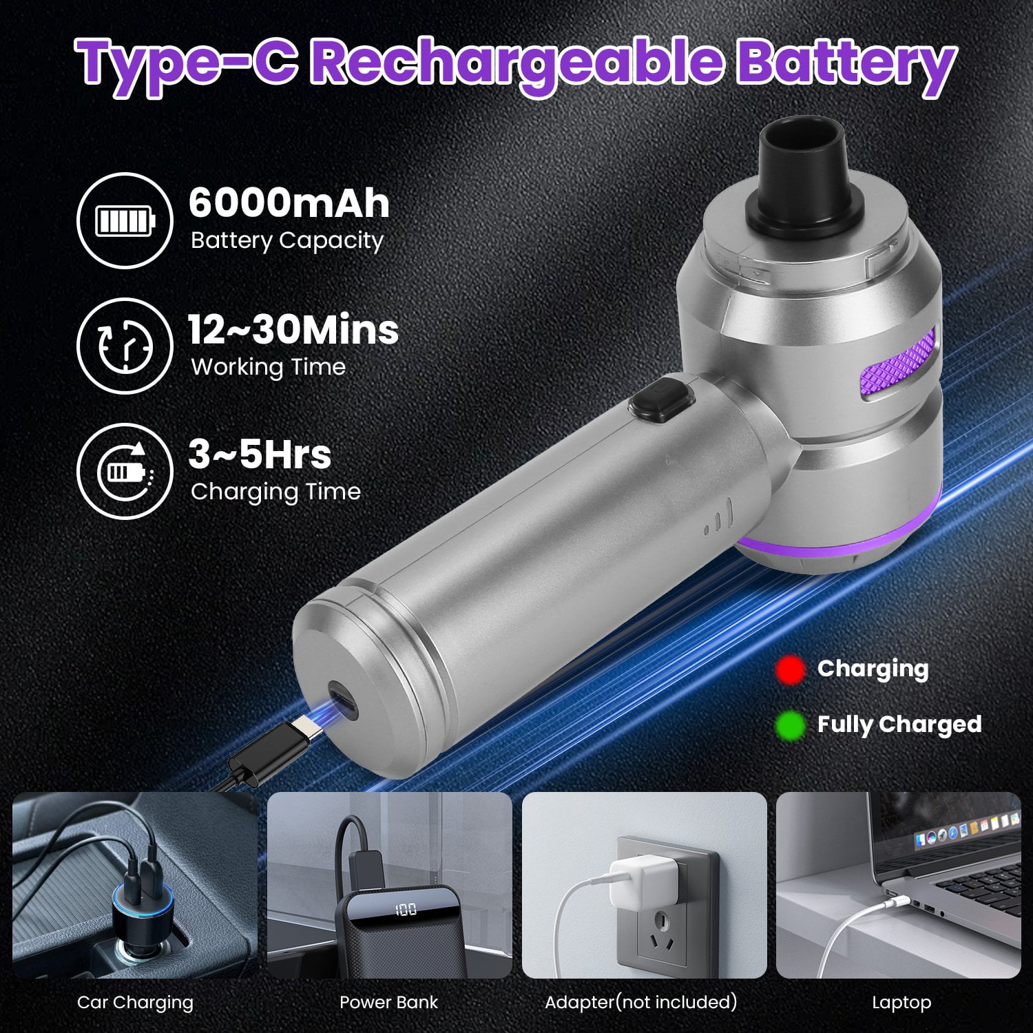 Imountek 4 in 1 Cordless Handheld Vacuum Cleaner 16000PA Brushless Motor Air Duster Blower Inflator with Reusable Filters for Car Home Office