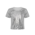 thumbnail image 3 of Zaldita Kids Girls Short Sleeve Sequin Hip Hop Jazz Street Dance Crop Tops Glitter Sparkly Party Shirts Tee Blouse Silver 7-8, 3 of 6