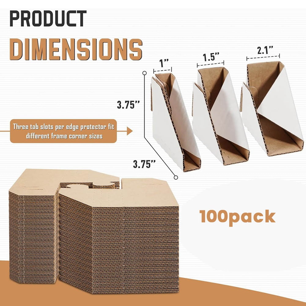 100Pack Adjustable Cardboard Corner Protectors for 1In 1.5In 2.1In Frame Shipping Protection