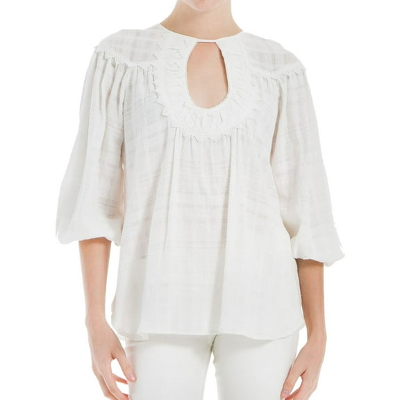 MAX STUDIO $78 Womens New 1183 White Cut Out Textured Crochet Trim Top L B B