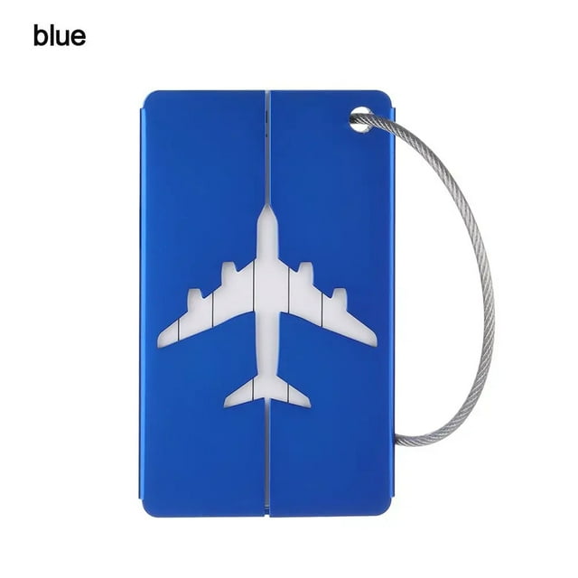 Reusable Metal Travel Luggage Tags Aluminium Suitcase Labels with Ropes Bag Tag Stainless Steel Loop Name ID Card for Suitcase blue