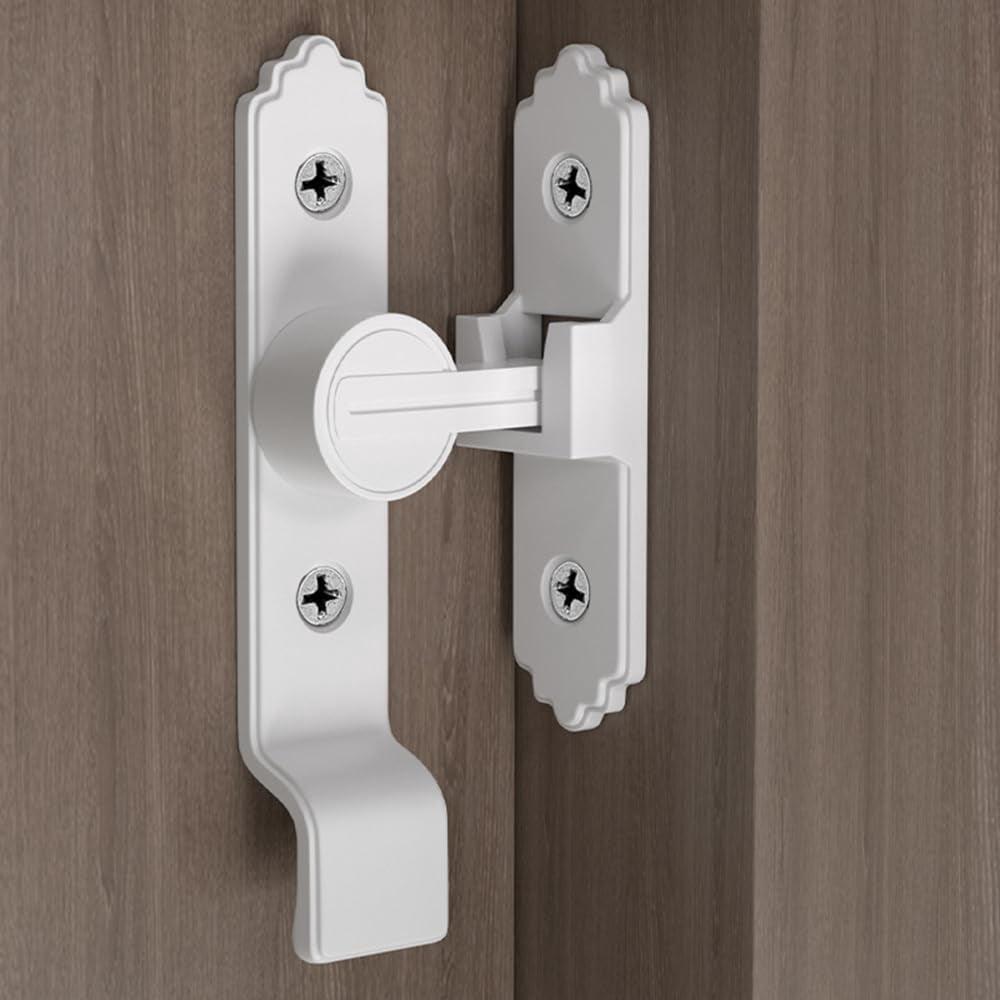 90 Degree White Barn Door Lock, Flip Gate Latch with Handle, Heavy Sliding Door Latches, Door Security Sliding Latch Lock for Cabinets, Bathroom, Garden, Window, Garage