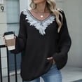 thumbnail image 2 of XPMWRP Women's Sequin Mesh Appliques V Neck Long Sleeve Sweaters Fall Trendy V Neck Knit Drop Shoulder Pullover Sweater Jumper Tops Black M, 2 of 7
