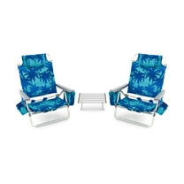 Spaco 2 Packs 5-Position Outdoor Folding Backpack Beach Table Chair Reclining Chair Set-Navy, High Beach Chair for Adults Heavy Duty, Portable Patio Chair, Camping Chair for Yard, Garden