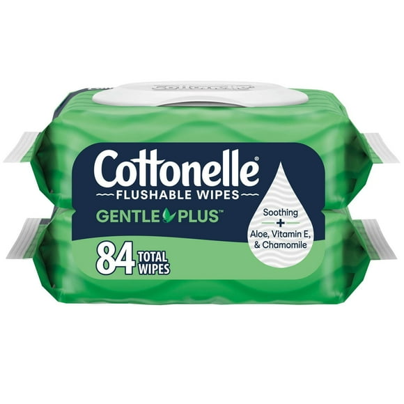 Débarbouillette jetable dans les toilettes GentlePlus avec aloès et vitamine E, 84 débarbouillettes humides en tout 84 unités
